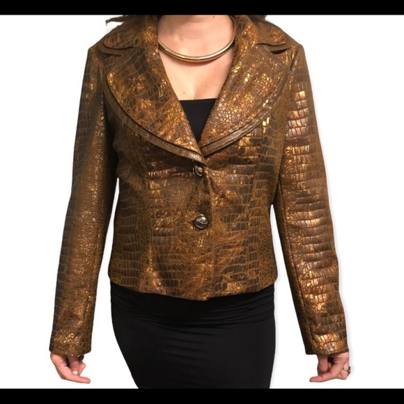 CHRISTINA Women’s Brown Metallic Embossed Jacket with shades of Copper SZ: Large - Picture 4 of 13